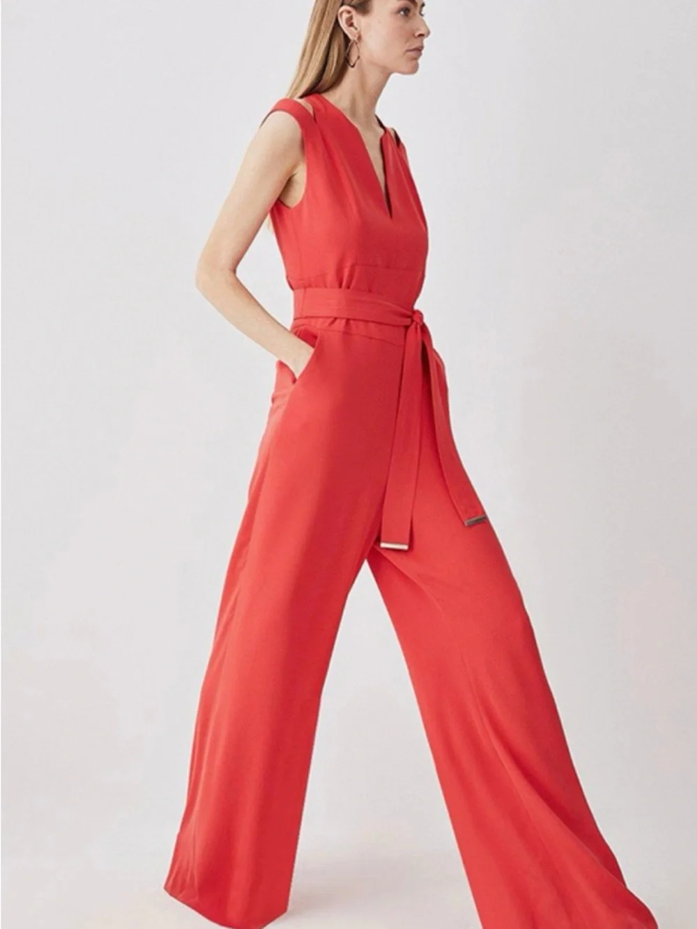 Karen Millen Scarlet Wide-Leg Belted Jumpsuit - Picture 4 of 13